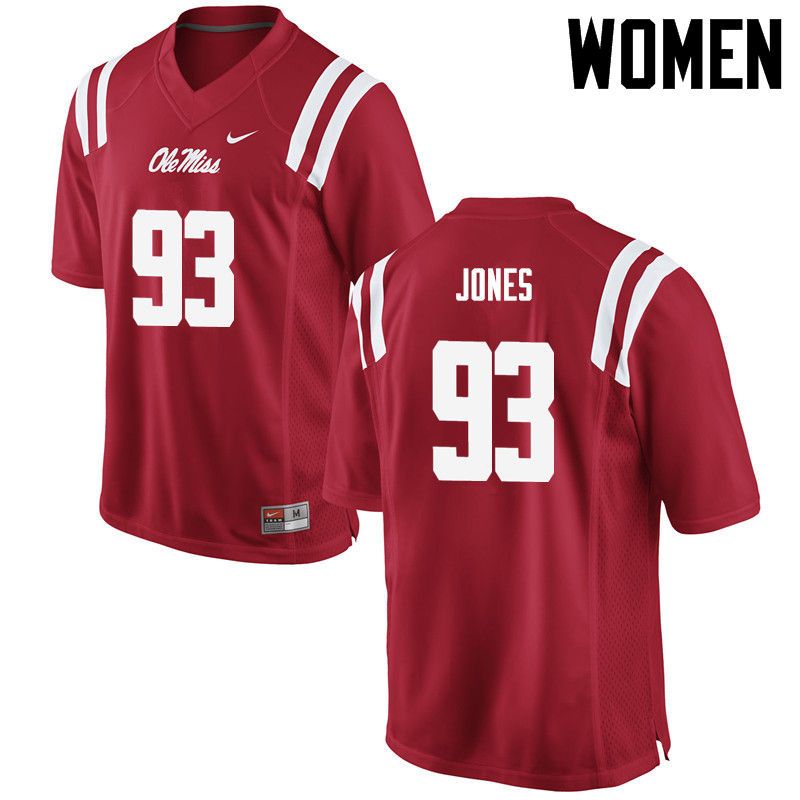 D.J. Jones Ole Miss Rebels NCAA Women's Red #93 Stitched Limited College Football Jersey JUQ7158HW